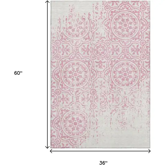 Pink And Ivory Medallion Washable Area Rug With UV Protection Photo 3