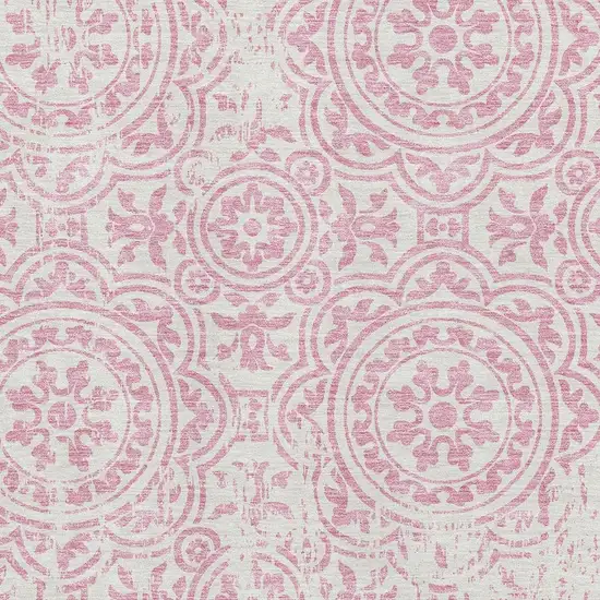 Pink And Ivory Medallion Washable Area Rug With UV Protection Photo 3