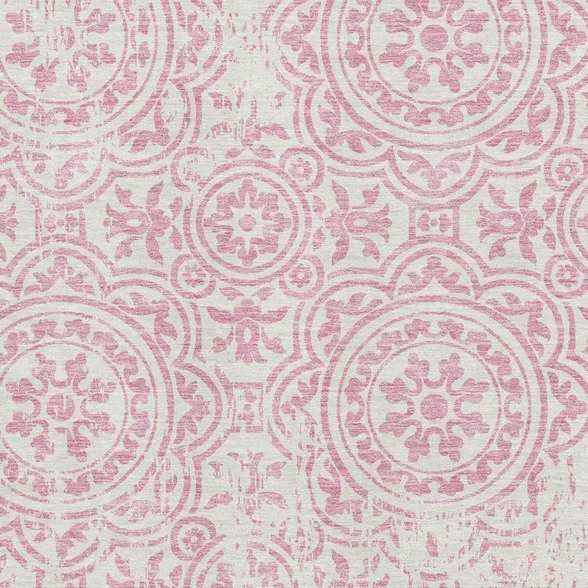 Pink And Ivory Medallion Washable Area Rug With UV Protection Photo 3