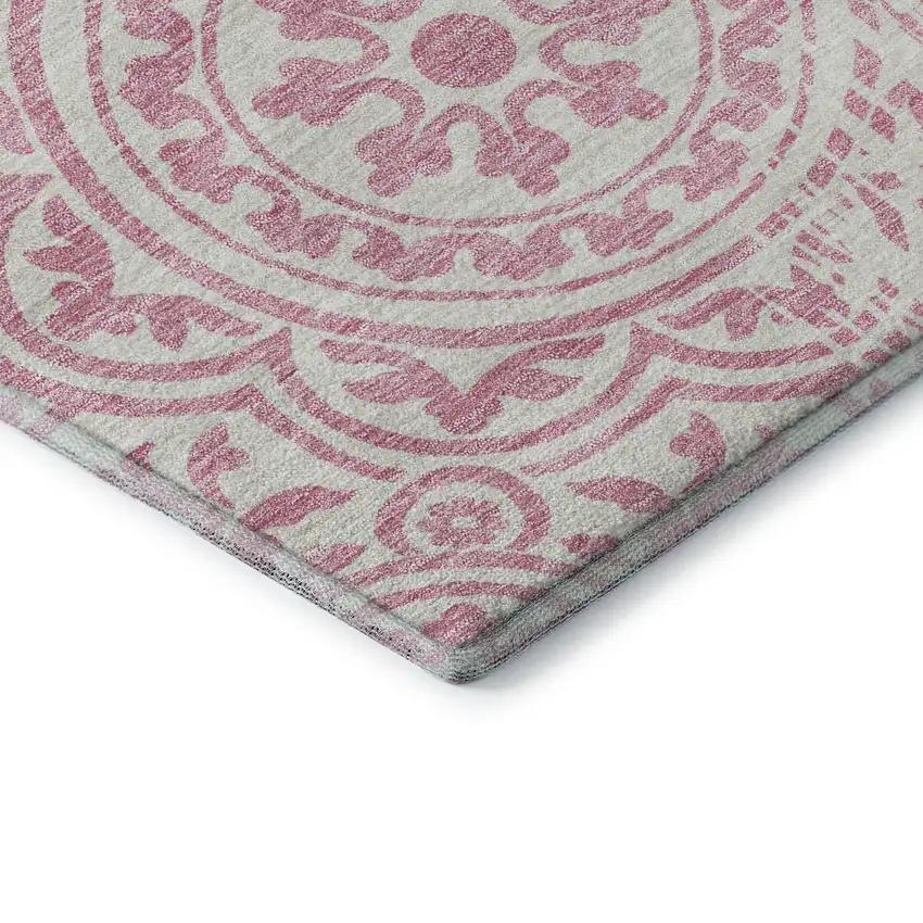 Pink And Ivory Medallion Washable Area Rug With UV Protection Photo 8