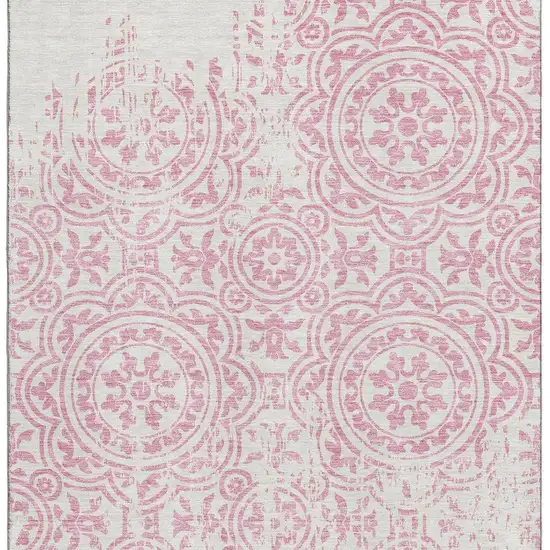 Pink And Ivory Medallion Washable Area Rug With UV Protection Photo 3