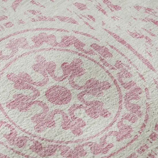 Pink And Ivory Medallion Washable Area Rug With UV Protection Photo 9