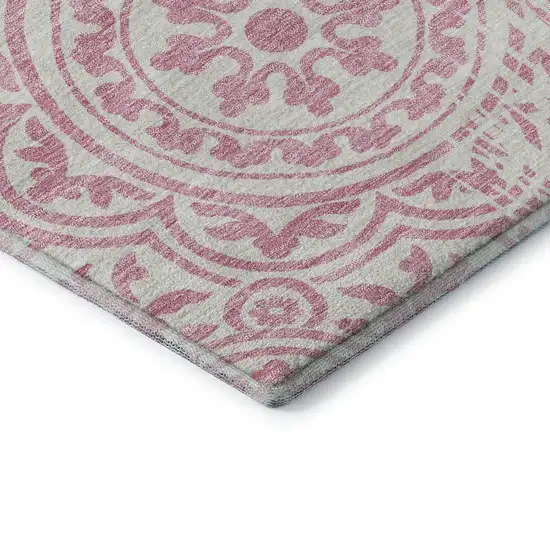 Pink And Ivory Medallion Washable Area Rug With UV Protection Photo 8