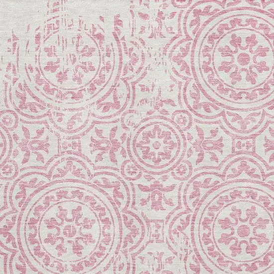 Pink And Ivory Medallion Washable Area Rug With UV Protection Photo 3