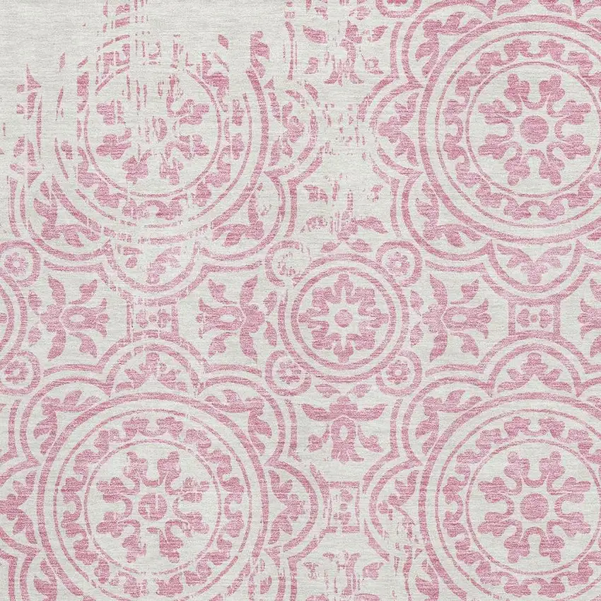 Pink And Ivory Medallion Washable Area Rug With UV Protection Photo 3