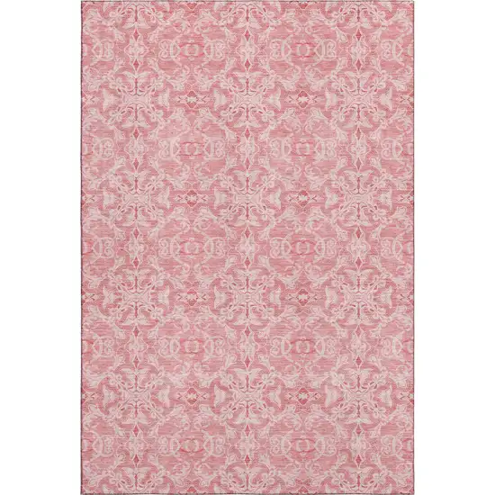 Pink And Ivory Medallion Washable Area Rug With UV Protection Photo 1