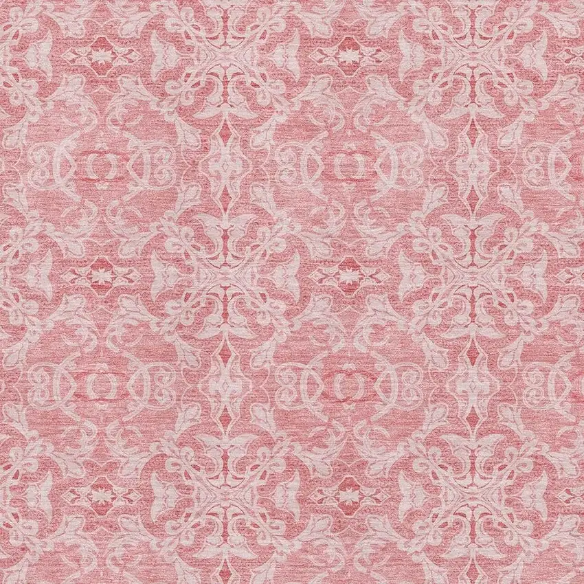 Pink And Ivory Medallion Washable Area Rug With UV Protection Photo 3