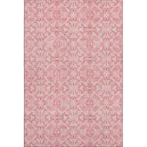 Photo of Pink And Ivory Medallion Washable Area Rug With UV Protection
