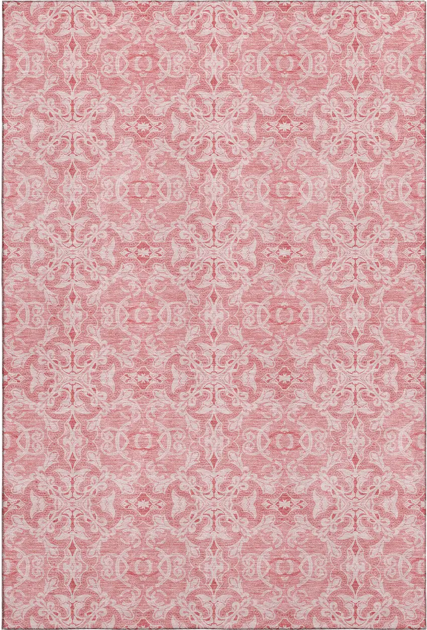 Pink And Ivory Medallion Washable Area Rug With UV Protection Photo 1