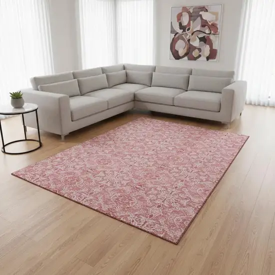Pink And Ivory Medallion Washable Area Rug With UV Protection Photo 2