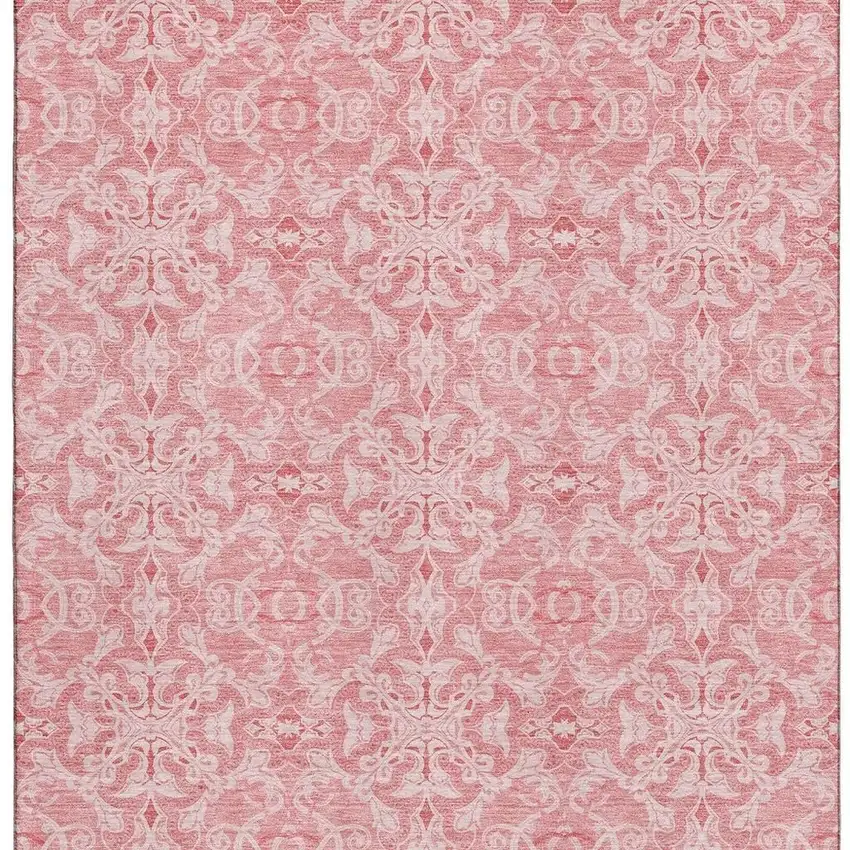 Pink And Ivory Medallion Washable Area Rug With UV Protection Photo 4
