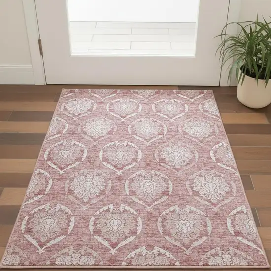Pink And Ivory Medallion Washable Area Rug With UV Protection Photo 2