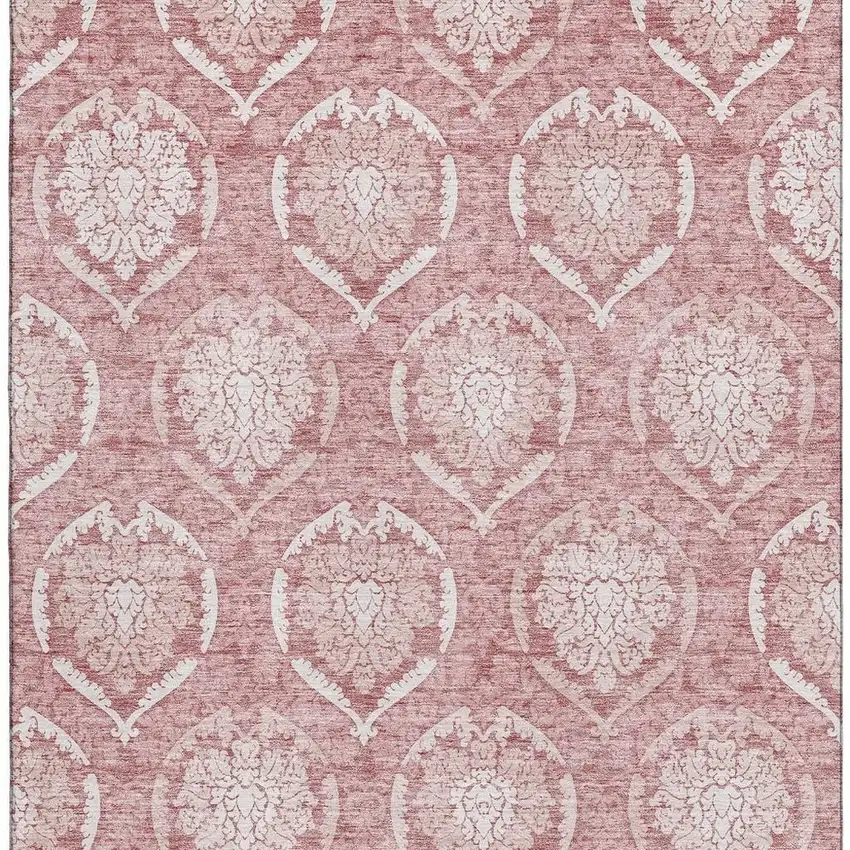 Pink And Ivory Medallion Washable Area Rug With UV Protection Photo 4