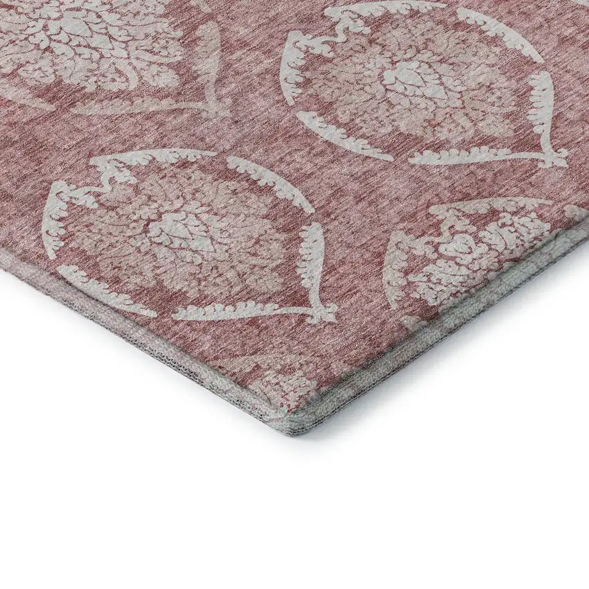 Pink And Ivory Medallion Washable Area Rug With UV Protection Photo 8