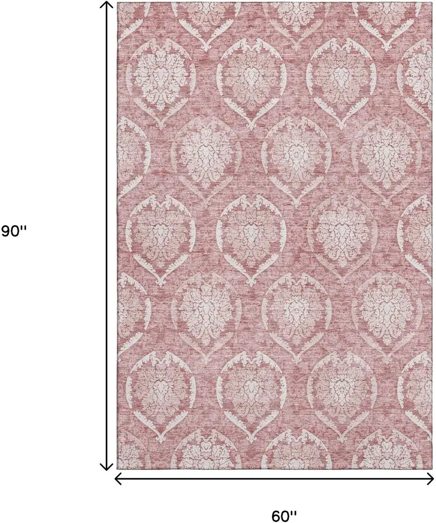 Pink And Ivory Medallion Washable Area Rug With UV Protection Photo 3