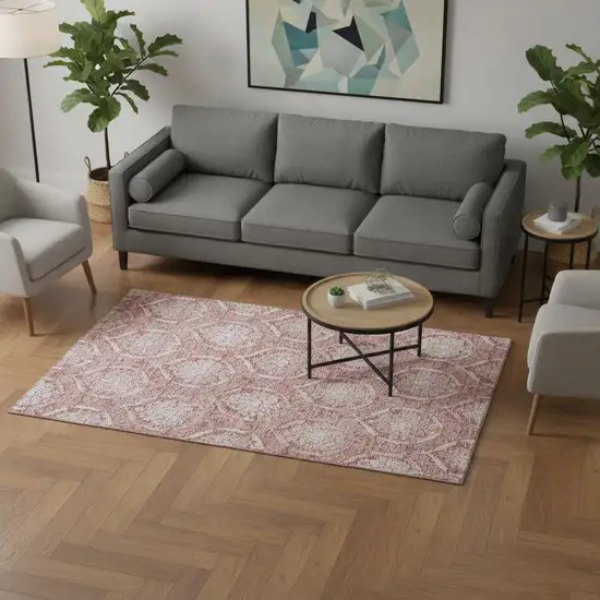Pink And Ivory Medallion Washable Area Rug With UV Protection Photo 2