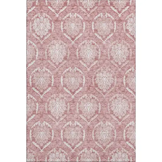 Pink And Ivory Medallion Washable Area Rug With UV Protection Photo 1