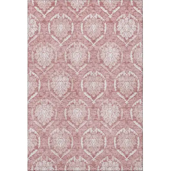 Pink And Ivory Medallion Washable Area Rug With UV Protection Photo 4