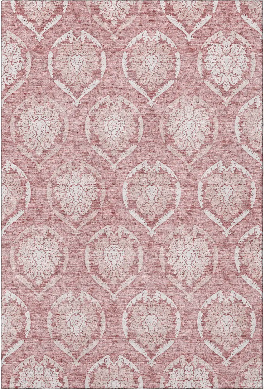 Pink And Ivory Medallion Washable Area Rug With UV Protection Photo 4