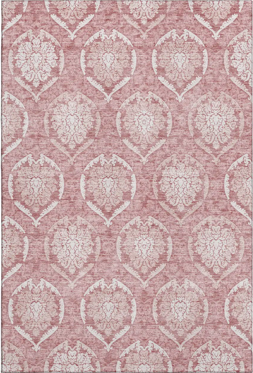Pink And Ivory Medallion Washable Area Rug With UV Protection Photo 1