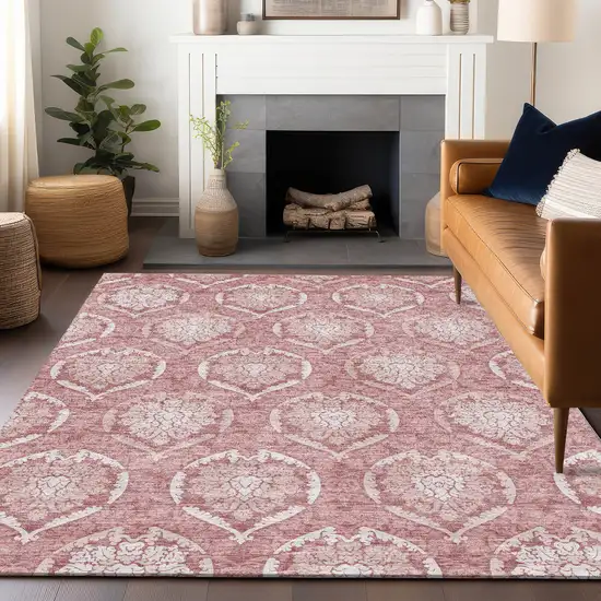 Pink And Ivory Medallion Washable Area Rug With UV Protection Photo 6
