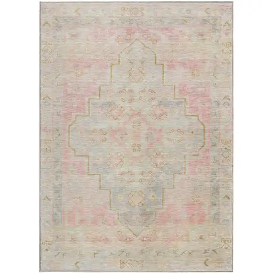 Pink And Ivory Medallion Washable Indoor Outdoor Area Rug Photo 3
