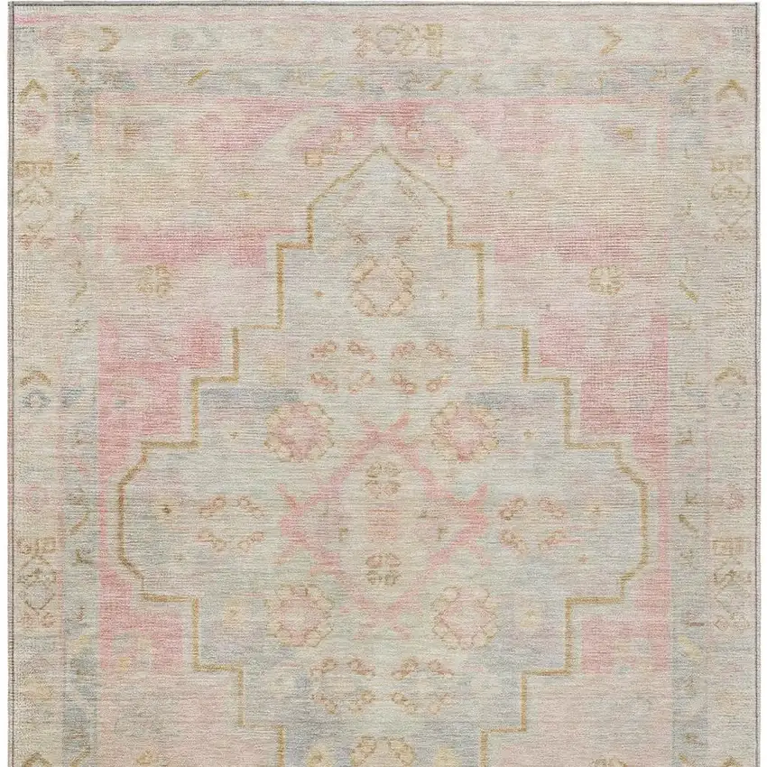 Pink And Ivory Medallion Washable Indoor Outdoor Area Rug Photo 4