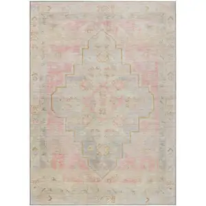 Photo of Pink And Ivory Medallion Washable Indoor Outdoor Area Rug