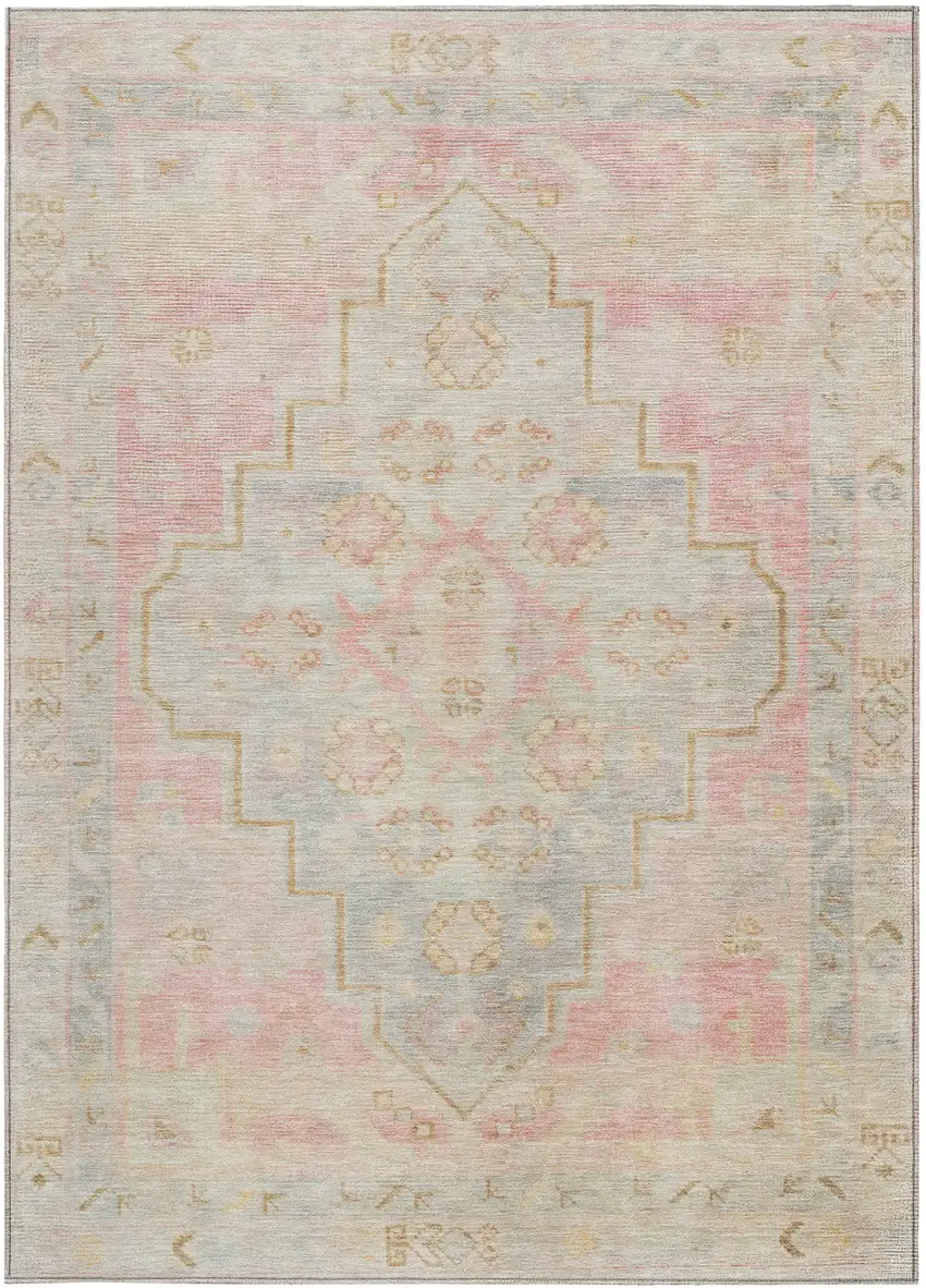 Pink And Ivory Medallion Washable Indoor Outdoor Area Rug Photo 4