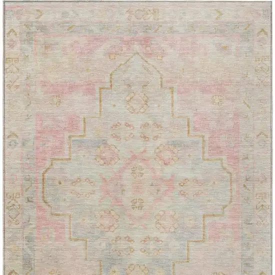 Pink And Ivory Medallion Washable Indoor Outdoor Area Rug Photo 4