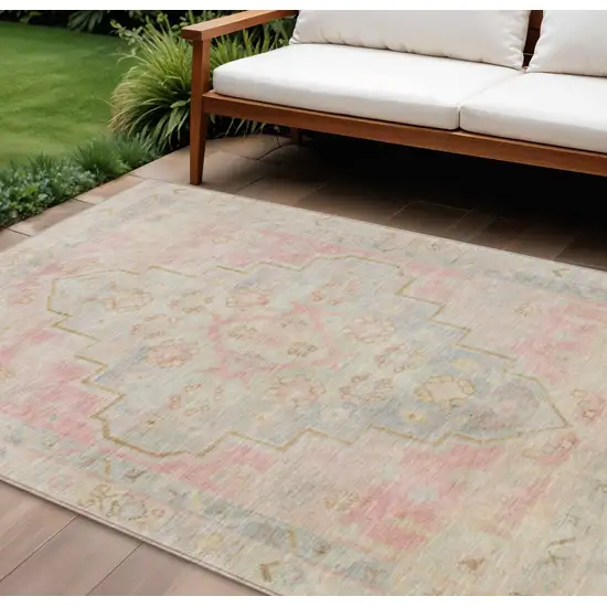 Pink And Ivory Medallion Washable Indoor Outdoor Area Rug Photo 2