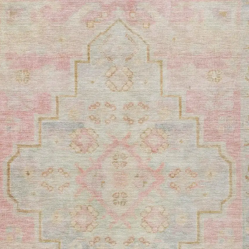 Pink And Ivory Medallion Washable Indoor Outdoor Area Rug Photo 3