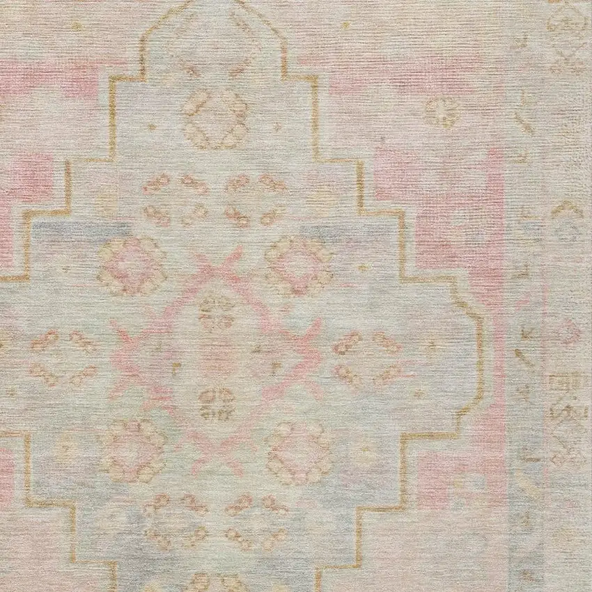 Pink And Ivory Medallion Washable Indoor Outdoor Area Rug Photo 3