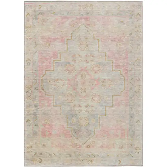 Pink And Ivory Medallion Washable Indoor Outdoor Area Rug Photo 1