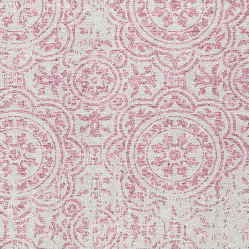 Pink And Ivory Medallion Washable Indoor Outdoor Area Rug Photo 4