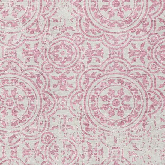 Pink And Ivory Medallion Washable Indoor Outdoor Area Rug Photo 4