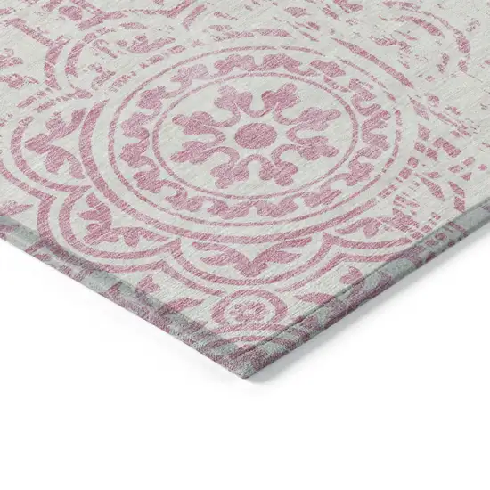 Pink And Ivory Medallion Washable Indoor Outdoor Area Rug Photo 3