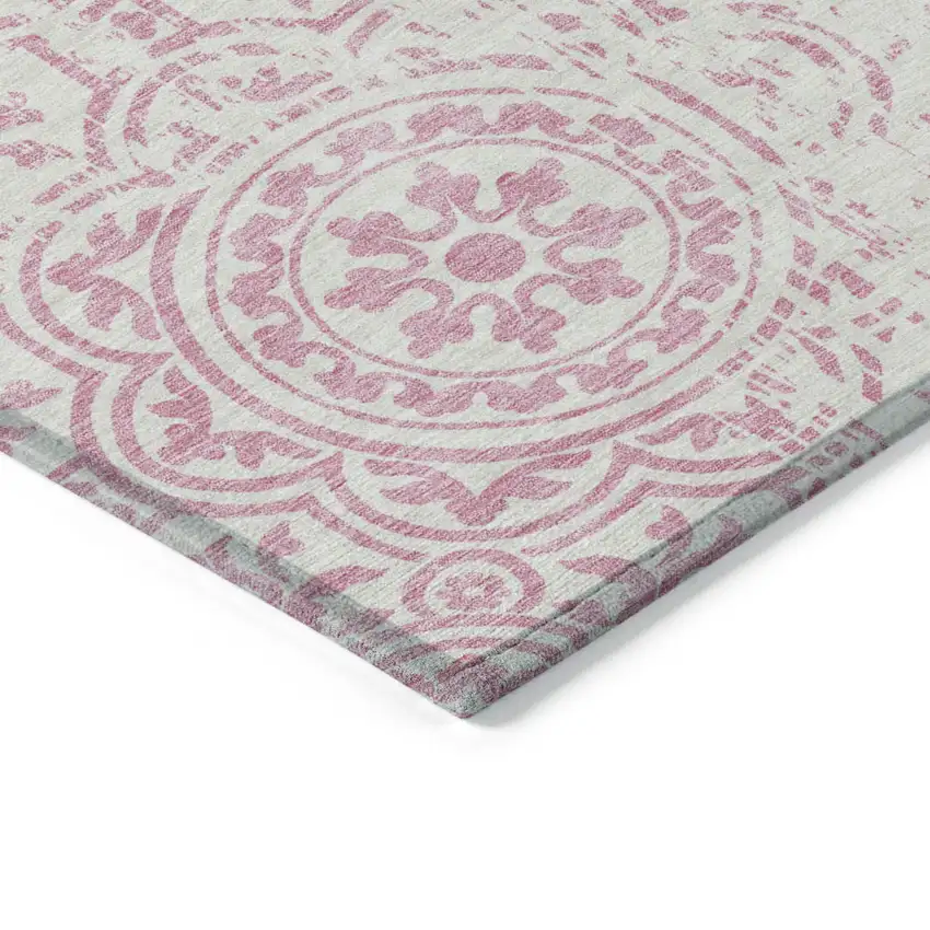 Pink And Ivory Medallion Washable Indoor Outdoor Area Rug Photo 3