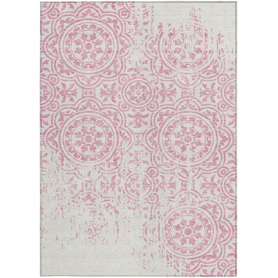 Pink And Ivory Medallion Washable Indoor Outdoor Area Rug Photo 4