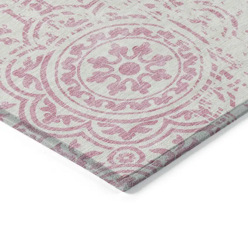 Pink And Ivory Medallion Washable Indoor Outdoor Area Rug Photo 2
