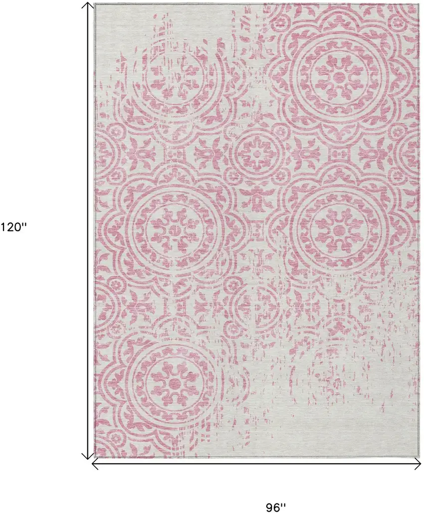 Pink And Ivory Medallion Washable Indoor Outdoor Area Rug Photo 3