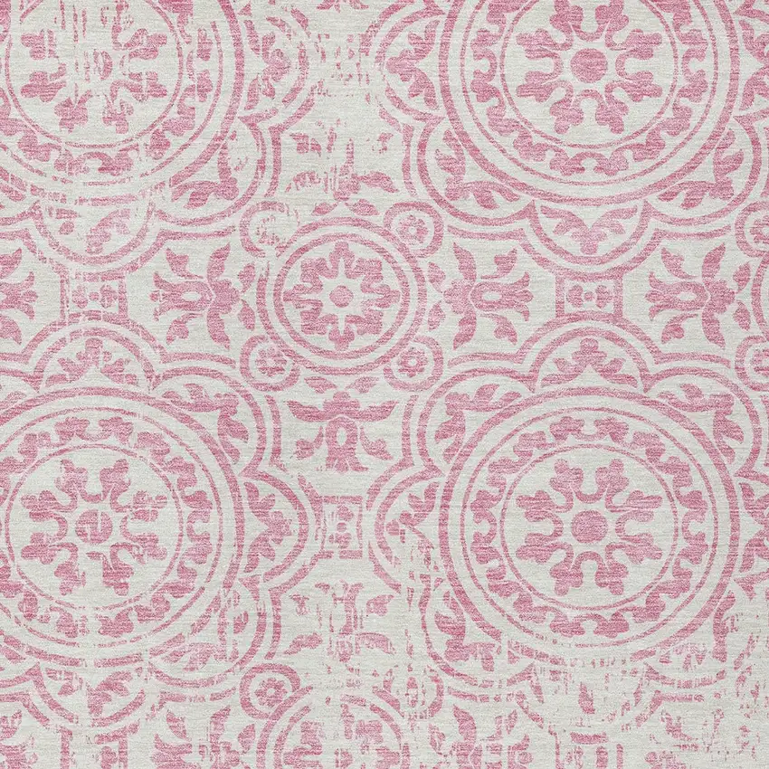 Pink And Ivory Medallion Washable Indoor Outdoor Area Rug Photo 3