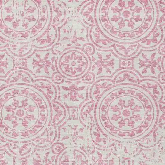 Pink And Ivory Medallion Washable Indoor Outdoor Area Rug Photo 3