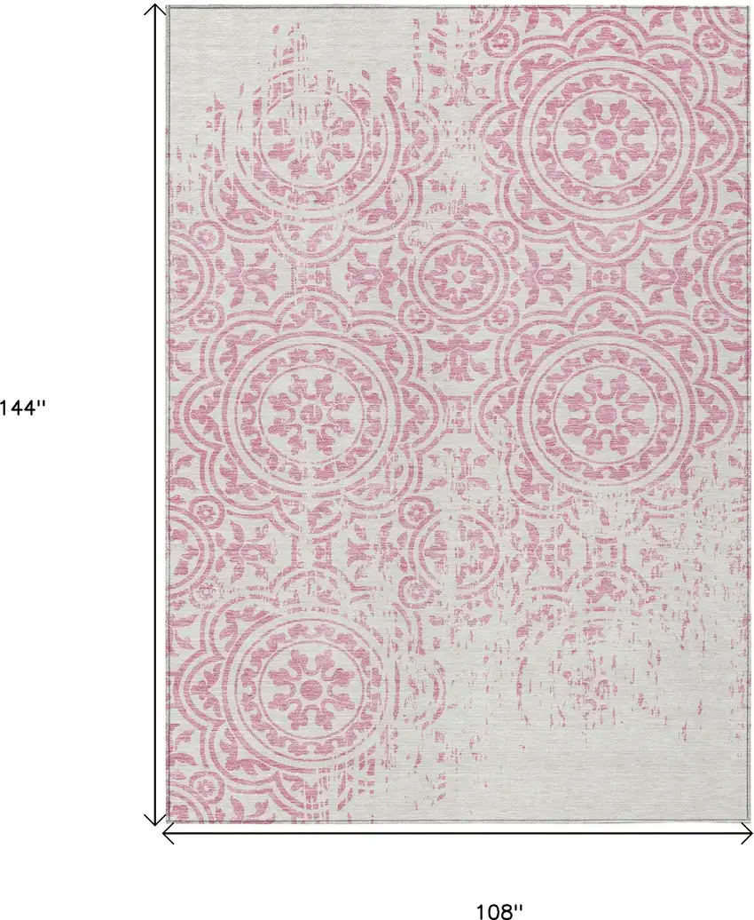 Pink And Ivory Medallion Washable Indoor Outdoor Area Rug Photo 9