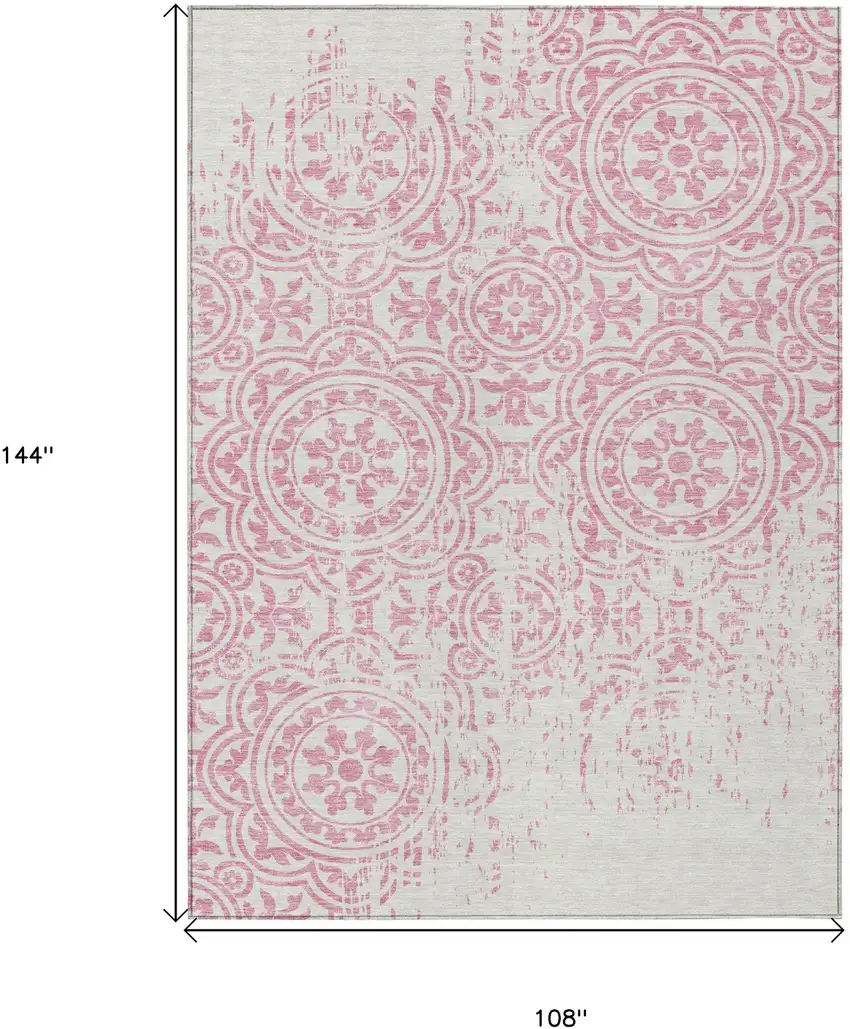 Pink And Ivory Medallion Washable Indoor Outdoor Area Rug Photo 9