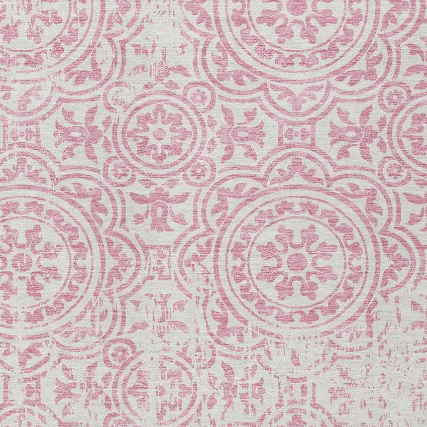 Pink And Ivory Medallion Washable Indoor Outdoor Area Rug Photo 5