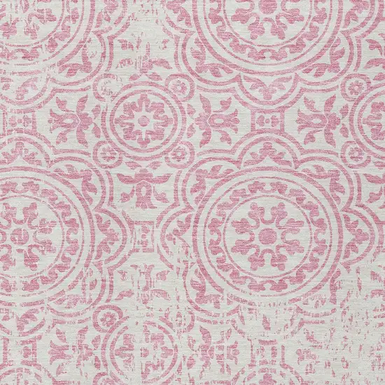 Pink And Ivory Medallion Washable Indoor Outdoor Area Rug Photo 5
