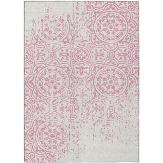 Pink And Ivory Medallion Washable Indoor Outdoor Area Rug Photo 1