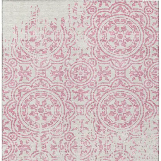 Pink And Ivory Medallion Washable Indoor Outdoor Area Rug Photo 3