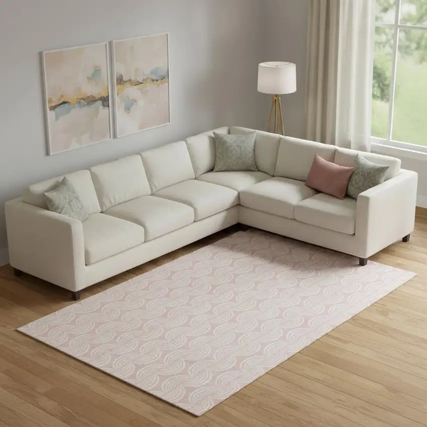 Pink And Ivory Ogee Washable Area Rug With UV Protection Photo 2